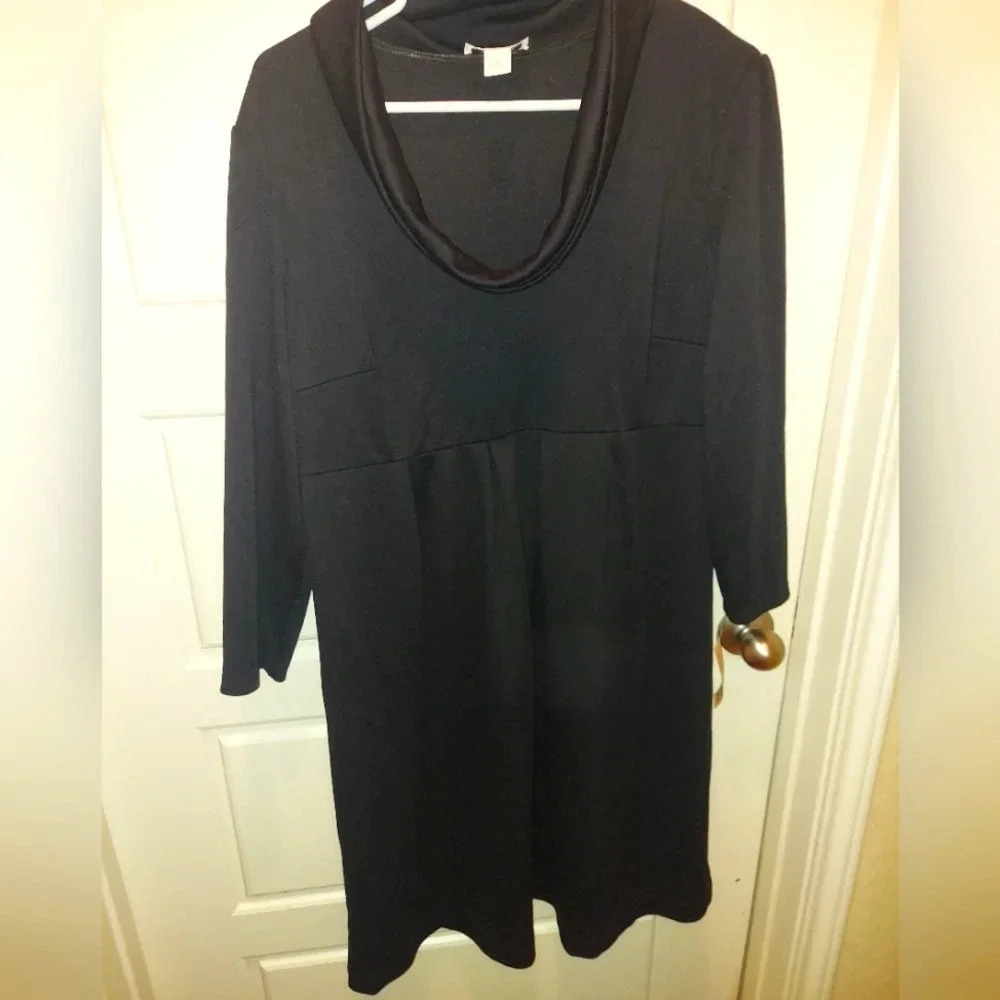 NWT Dress Barn Cowl Neck Pleated Front Black Dress